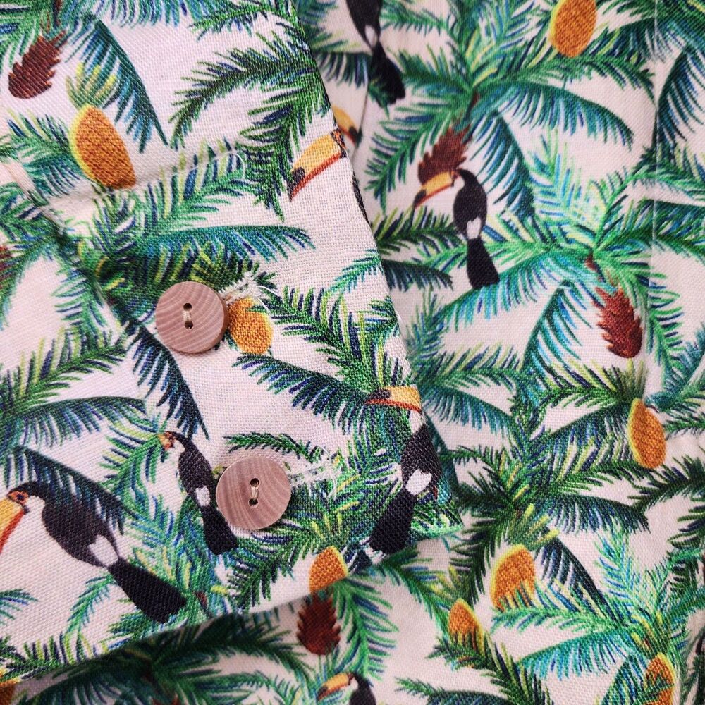 Farm Rio Tropical Toucans 100% Linen Blazer Jumpsuit Small Coastal Vacation NEW - Picture 4 of 16